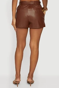 Faux Leather Tie Waist Belted Paper Bag Shorts