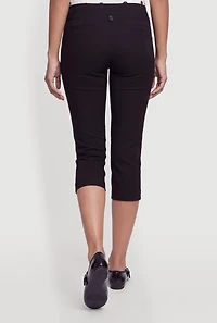 Stretchy Mid Rise Capris Pants with Faux Pockets