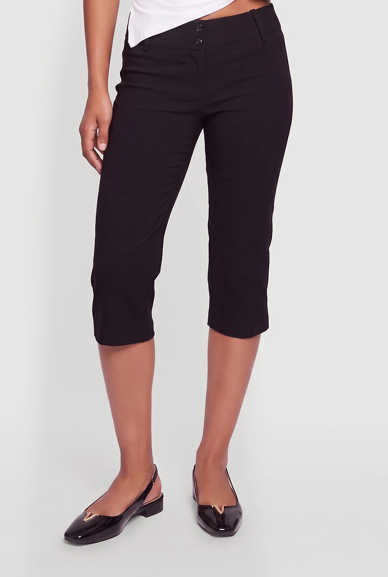 Mid Rise Capris Pants with Faux Pockets