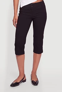 Mid Rise Capris Pants with Faux Pockets