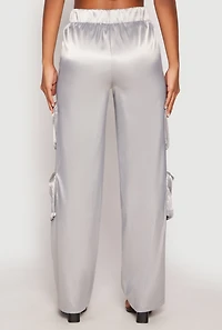 Womens Satin Zip Cargo Pants, Grey, Size M