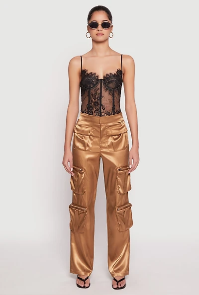 Womens Satin Zip Cargo Pants,