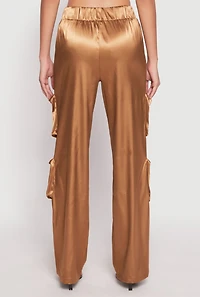 Womens Satin Zip Cargo Pants, Brown, Size L