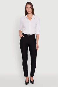 Womens Skinny Leg Solid Pants with Belt, Black, Size XL