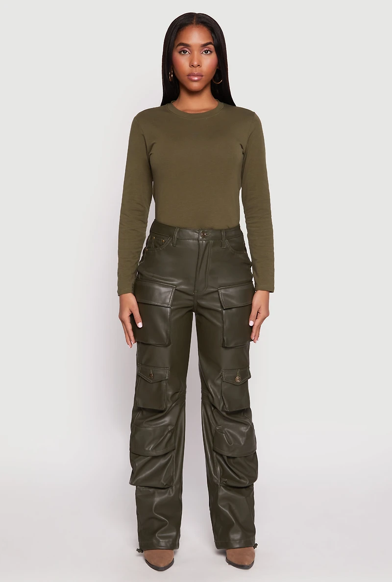 Faux Leather Cargo Pocket Pants