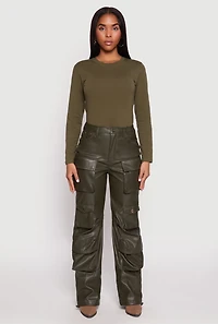 Faux Leather Cargo Pocket Pants