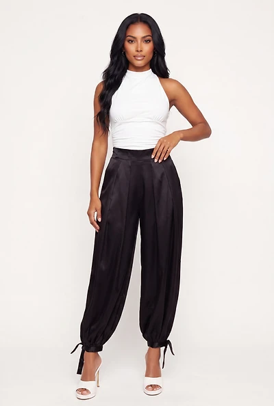 Satin High Waisted Pleated Balloon Pants