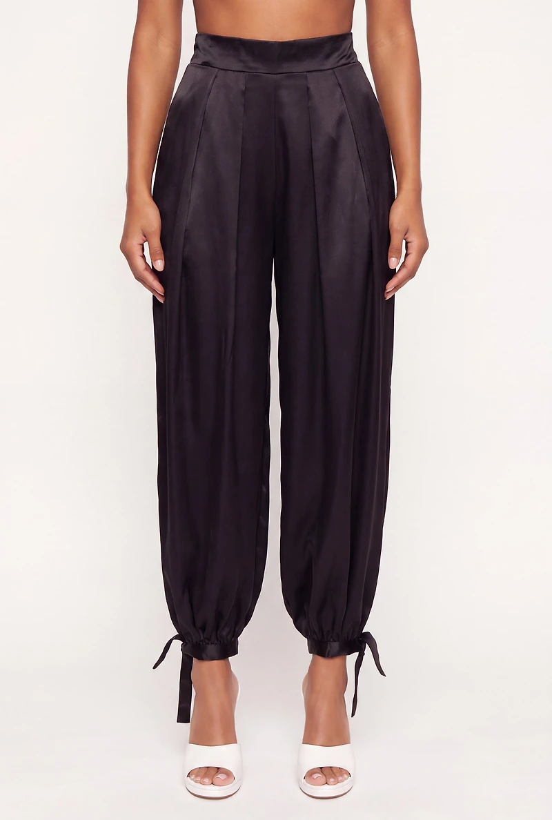 Satin High Waisted Pleated Balloon Pants