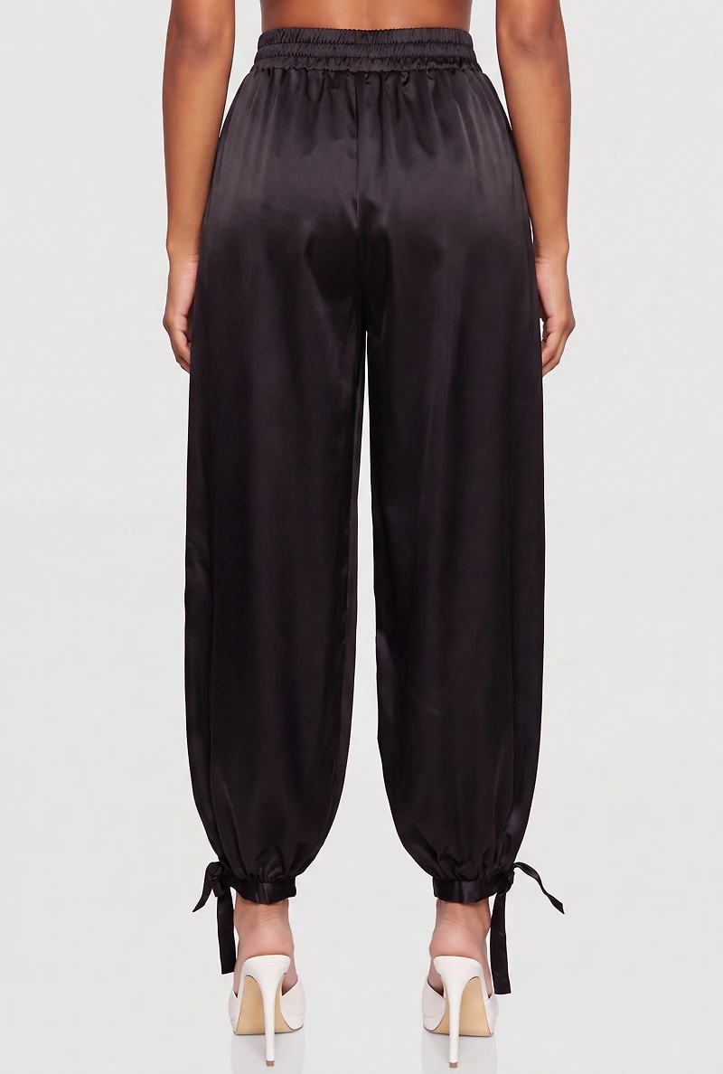 Satin High Waisted Pleated Balloon Pants