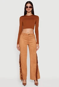 Fringed Faux Suede Decorative Stitch Pants