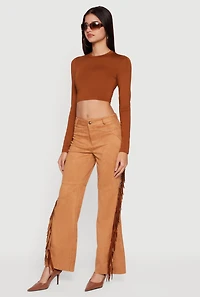 Fringed Faux Suede Decorative Stitch Pants