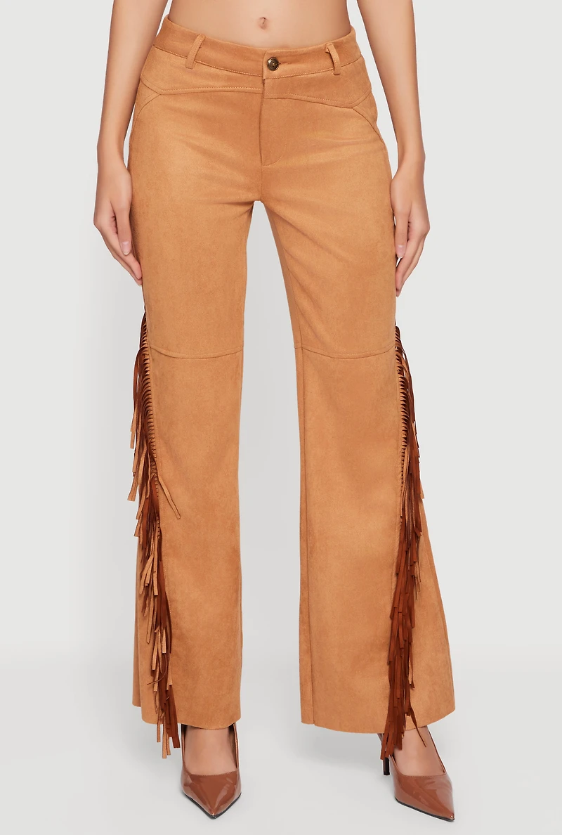Fringed Faux Suede Decorative Stitch Pants