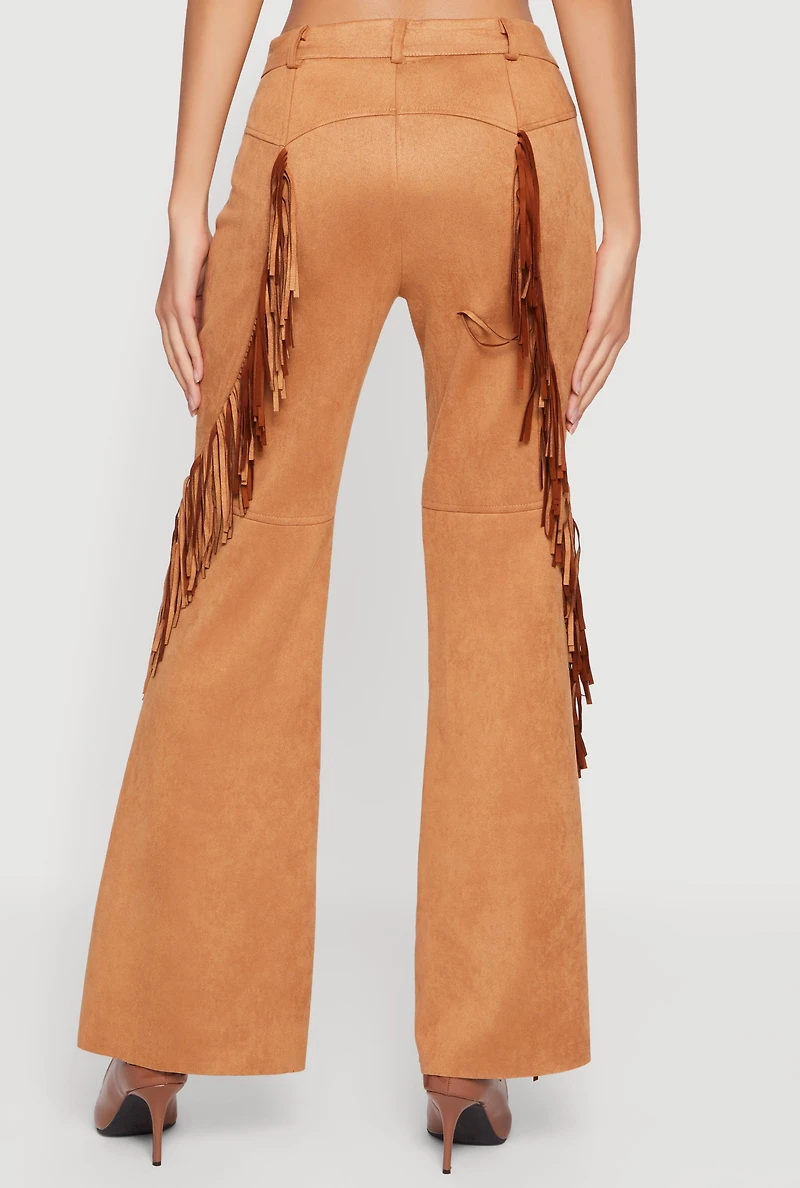 Fringed Faux Suede Decorative Stitch Pants