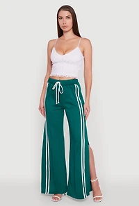 Varsity Stripe Side Slit Pintuck Wide Leg Pants
