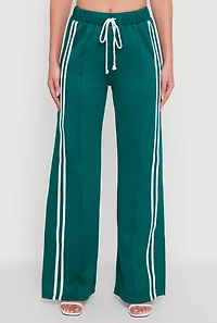 Varsity Stripe Side Slit Pintuck Wide Leg Pants