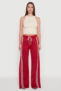 Varsity Stripe Side Slit Pintuck Wide Leg Pants