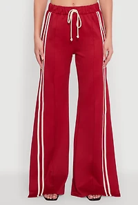 Womens Varsity Stripe Side Slit Pintuck Wide Leg Pants, XL