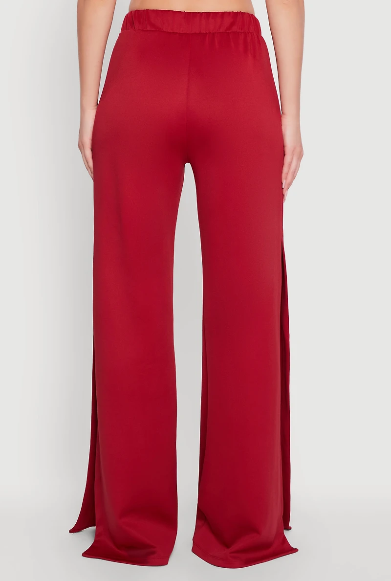 Womens Varsity Stripe Side Slit Pintuck Wide Leg Pants, M