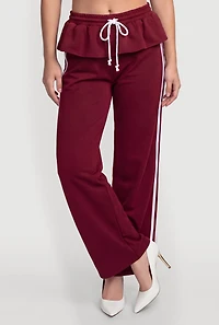 Peplum Detail Varsity Stripe Wide Leg Pants