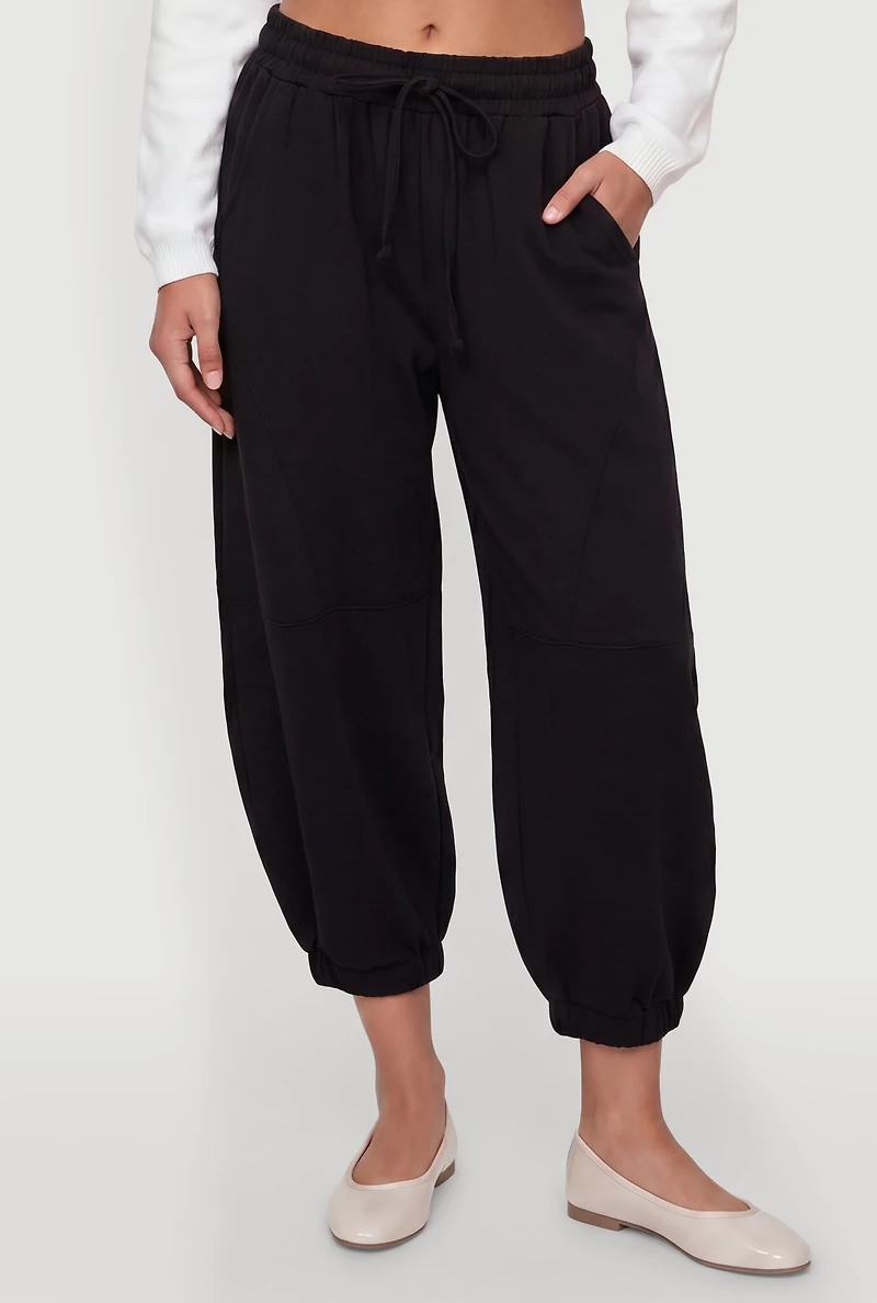 Drawstring Waist Fleece Joggers with Pockets