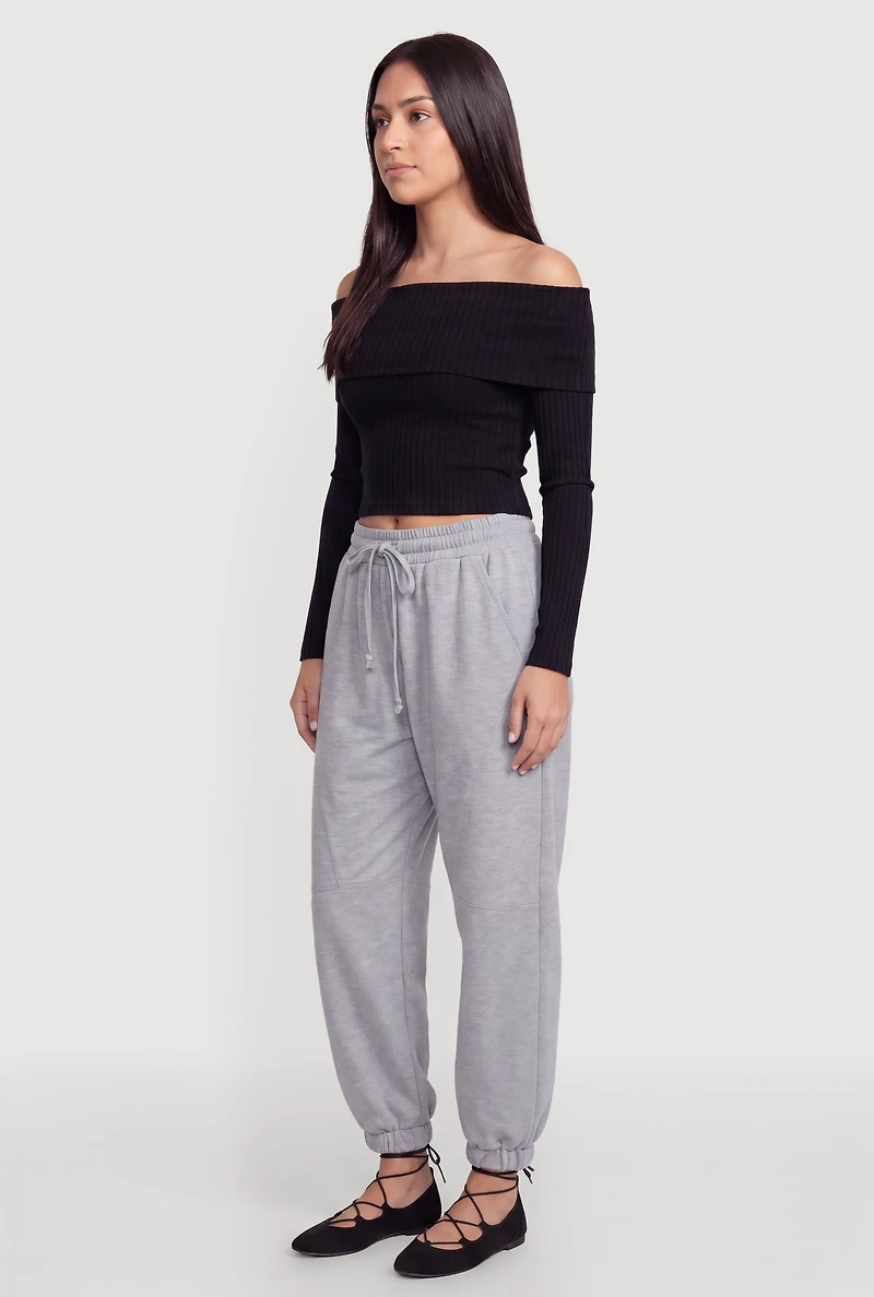 Drawstring Waist Fleece Joggers with Pockets