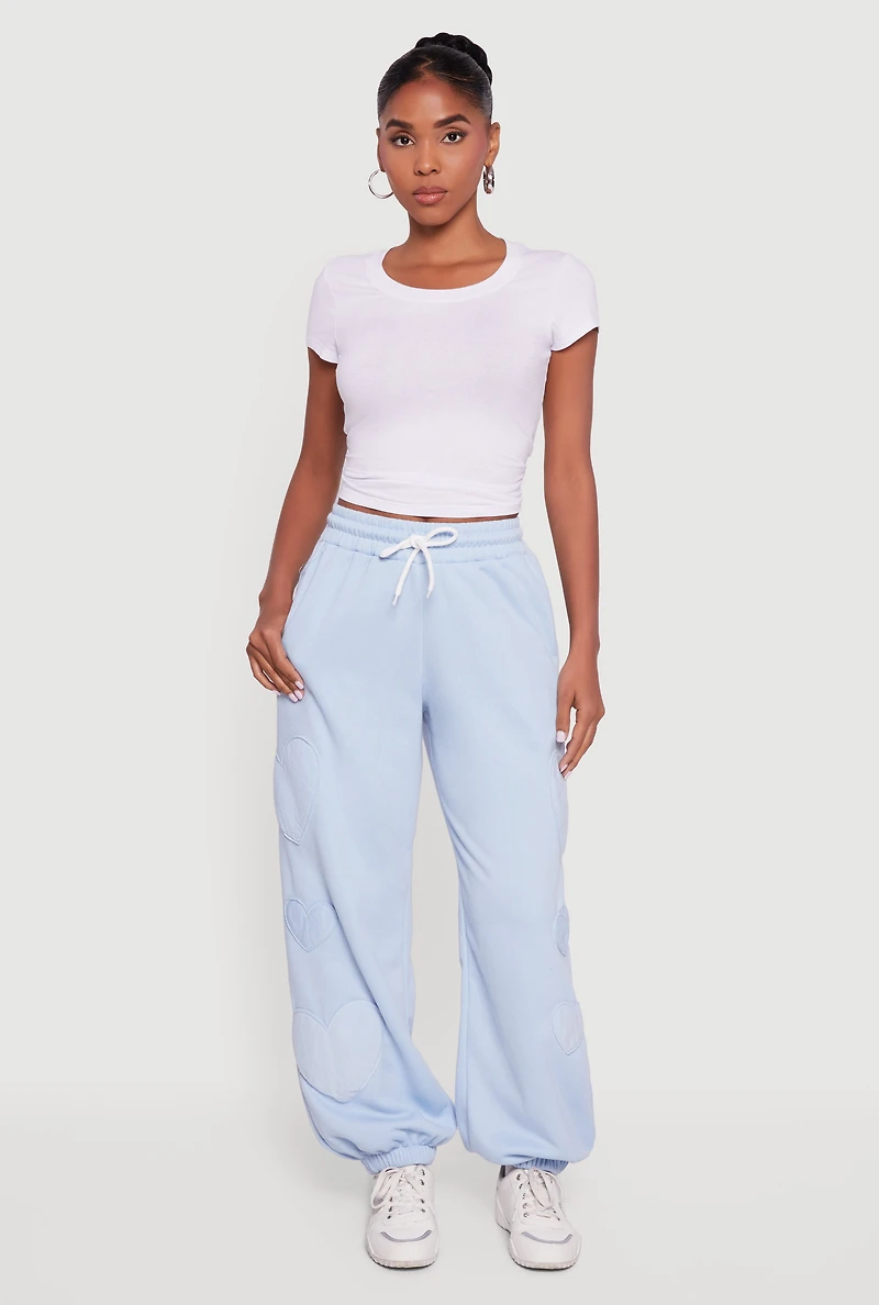 Womens Heart Patch Fleece Sweatpants, Blue, Size S