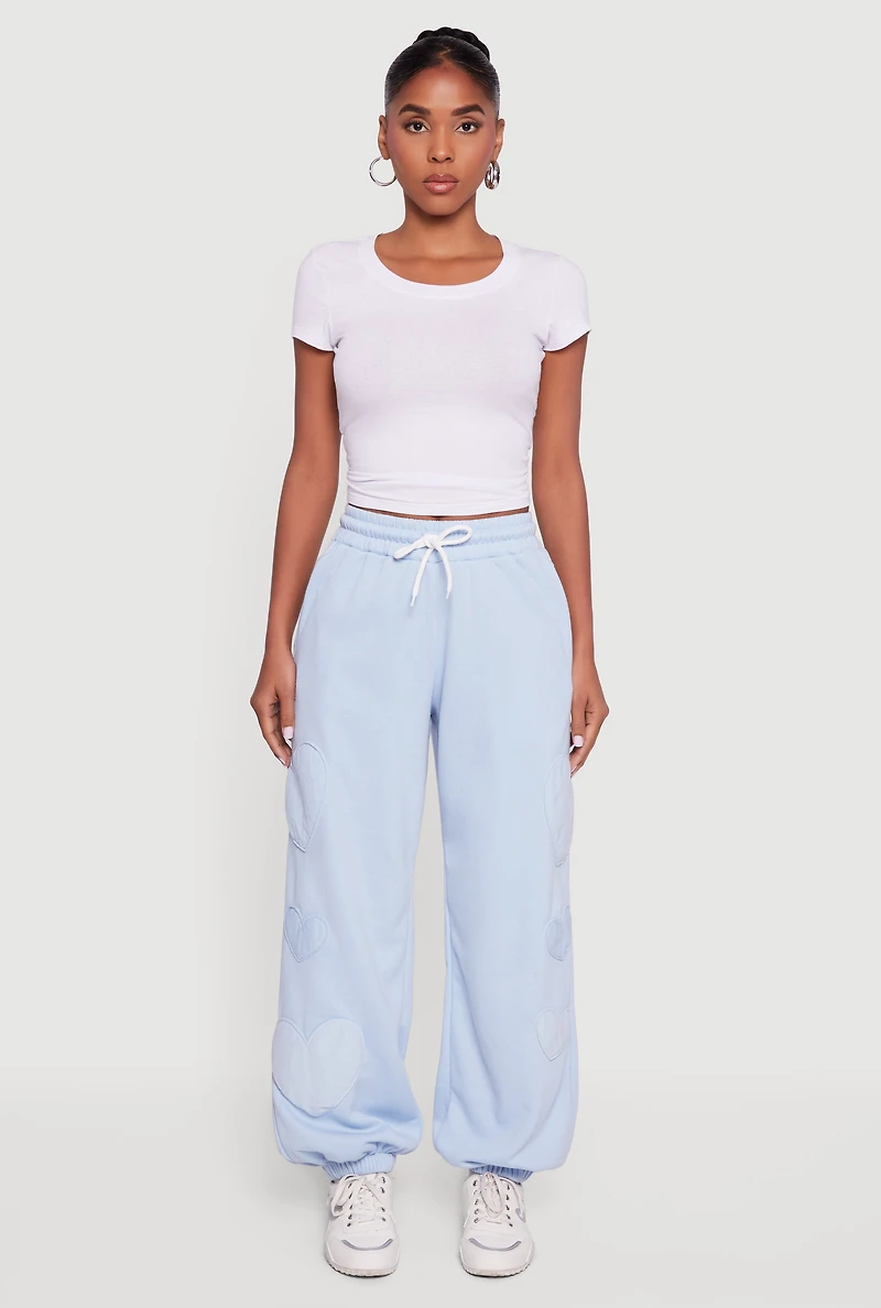 Womens Heart Patch Fleece Sweatpants, Blue, Size S