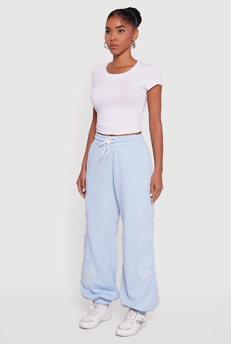 Womens Heart Patch Fleece Sweatpants, Blue, Size S