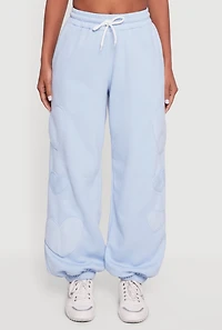 Womens Heart Patch Fleece Sweatpants, Blue, Size S