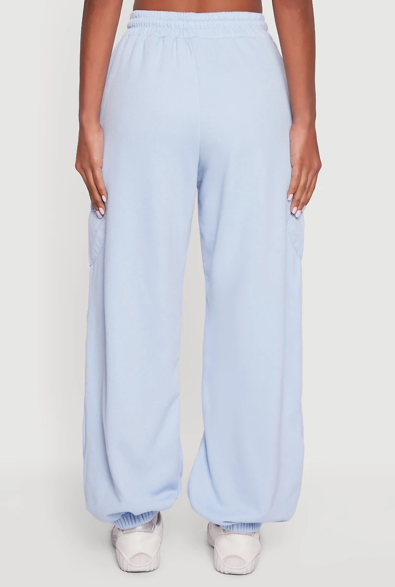 Womens Heart Patch Fleece Sweatpants, Blue, Size S