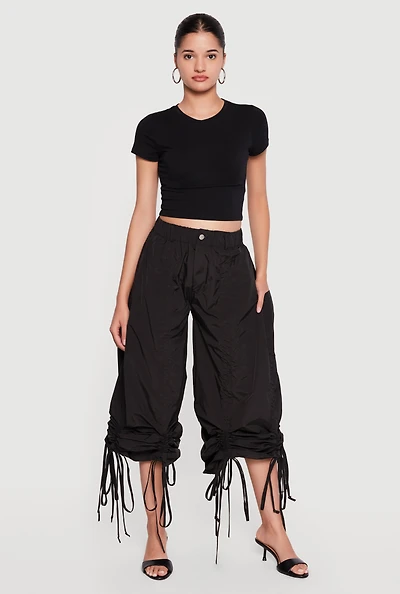 Tie Hem Parachute Baggy Pants
