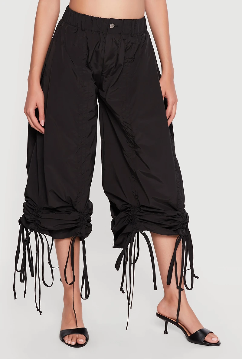 Tie Hem Parachute Baggy Pants