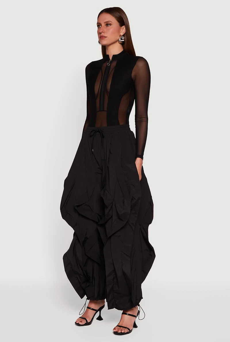 Drawstring Waist Ruffle Parachute Pants