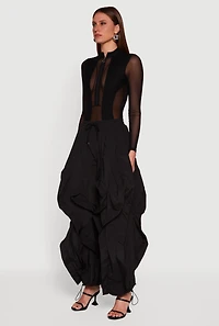 Drawstring Waist Ruffle Parachute Pants