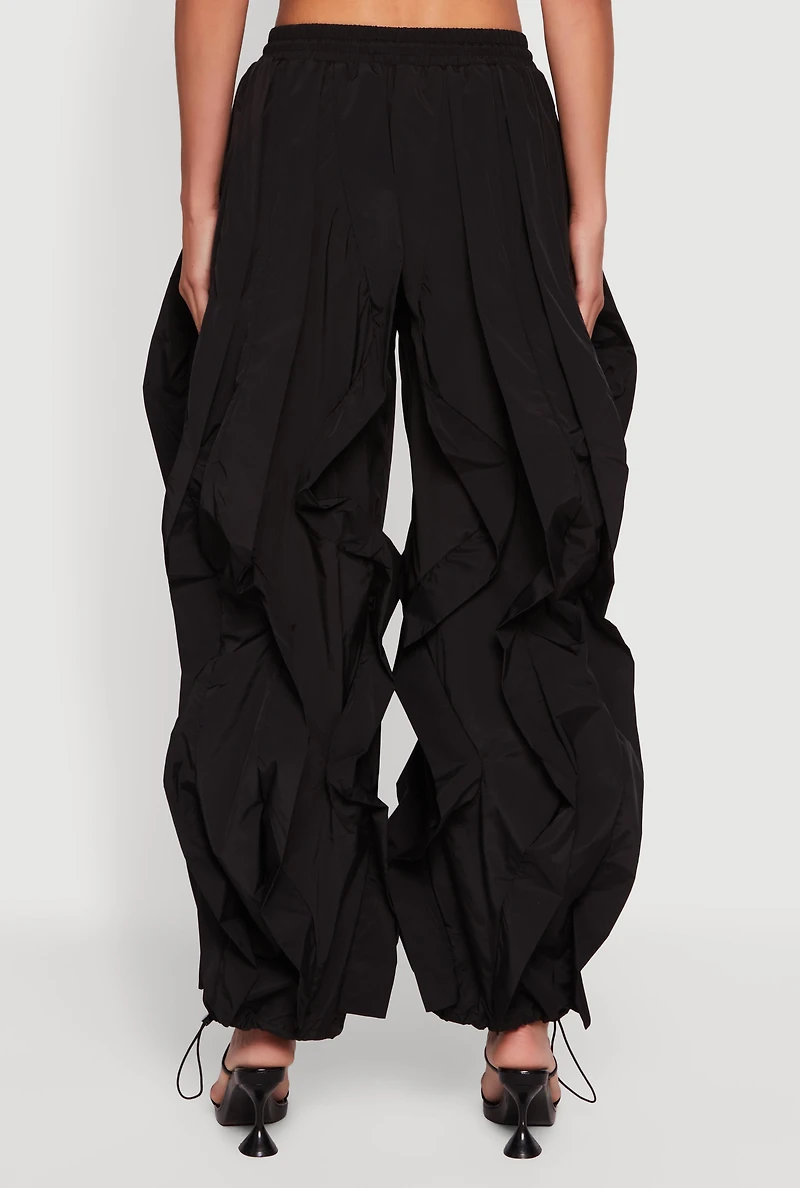 Drawstring Waist Ruffle Parachute Pants