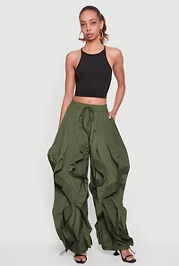 Drawstring Waist Ruffle Parachute Pants