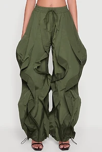 Drawstring Waist Ruffle Parachute Pants