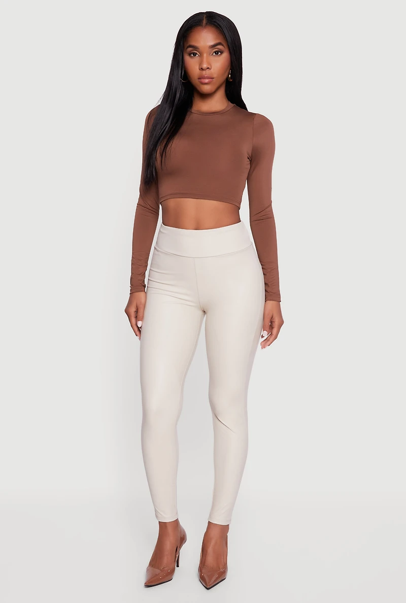 Faux Leather High Waisted Fleece Lined Leggings