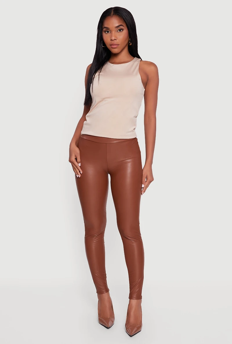 Womens Faux Leather High Waisted Fleece Lined Leggings, L
