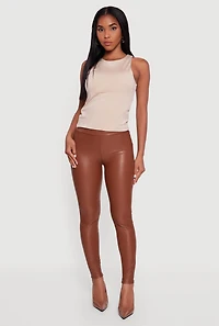 Womens Faux Leather High Waisted Fleece Lined Leggings, L