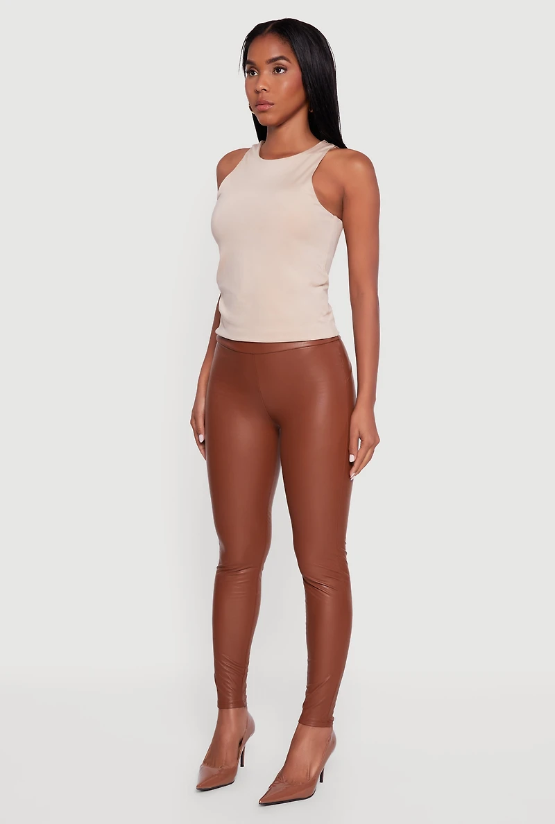 Womens Faux Leather High Waisted Fleece Lined Leggings, L