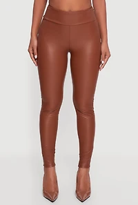 Womens Faux Leather High Waisted Fleece Lined Leggings, L