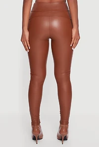 Womens Faux Leather High Waisted Fleece Lined Leggings, L