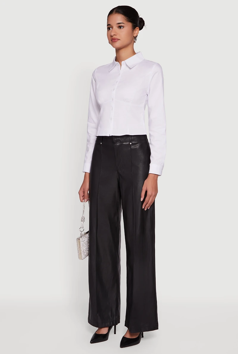 Womens Faux Leather High Waisted Pintuck Dress Pants,