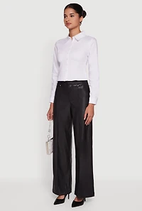 Womens Faux Leather High Waisted Pintuck Dress Pants,