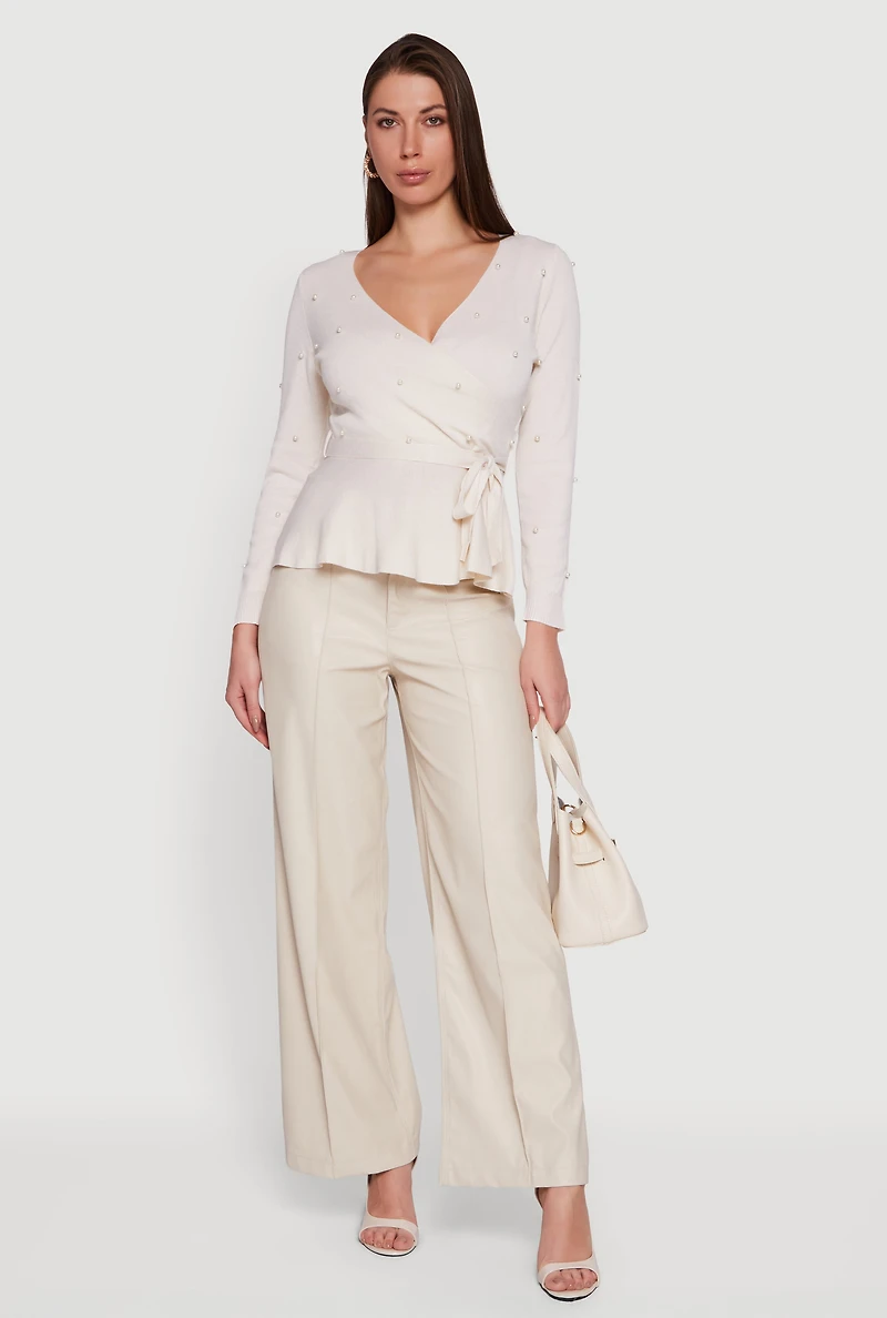 Faux Leather High Waisted Pintuck Dress Pants