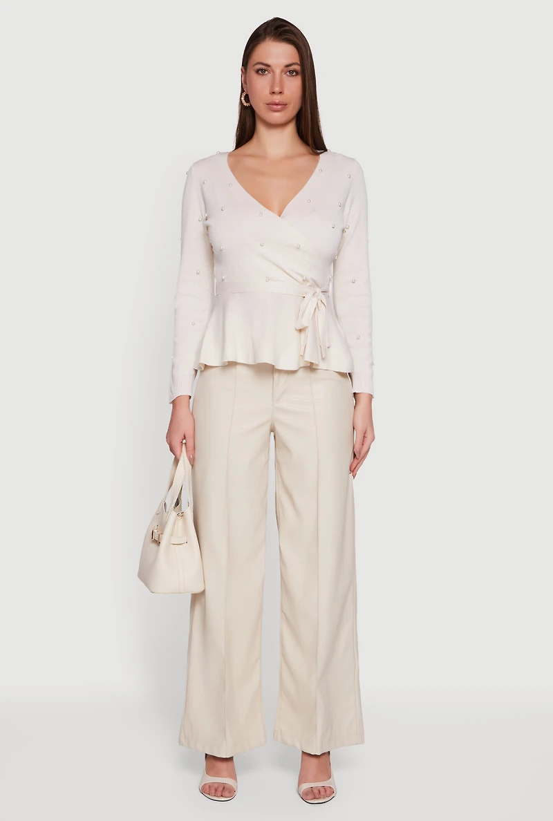 Faux Leather High Waisted Pintuck Dress Pants