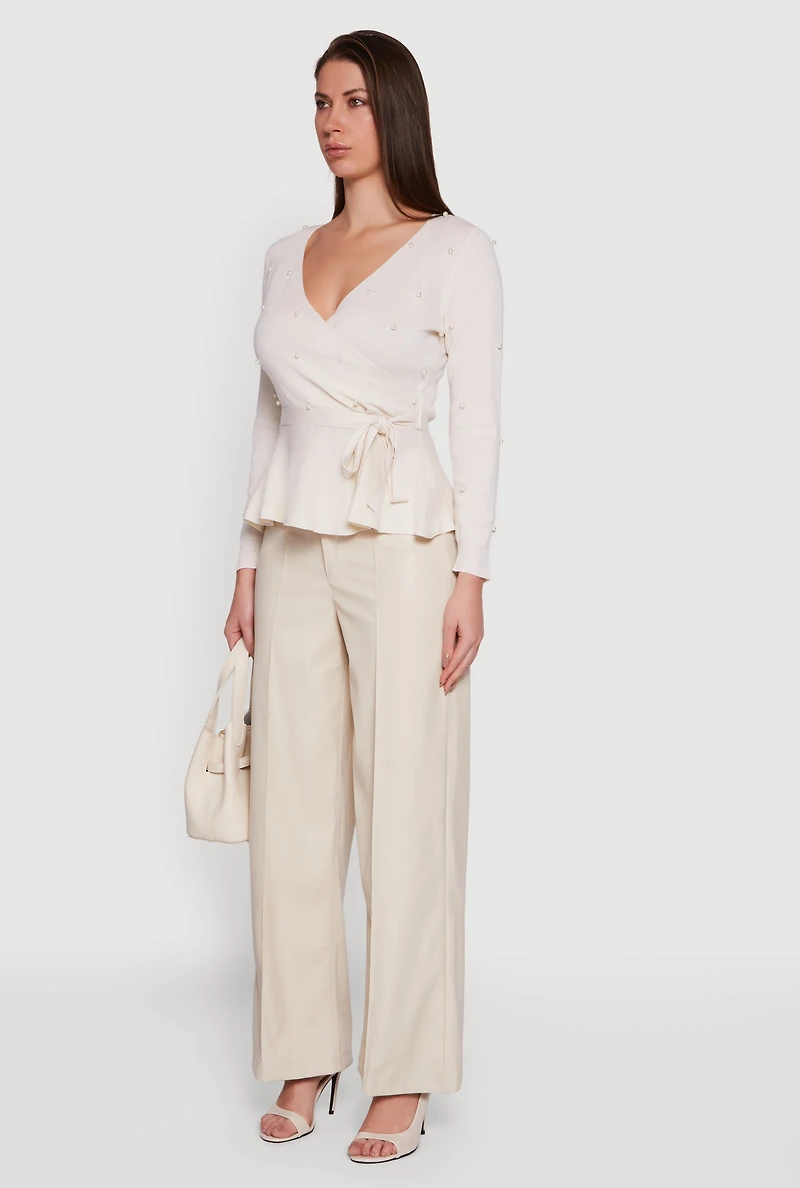 Faux Leather High Waisted Pintuck Dress Pants