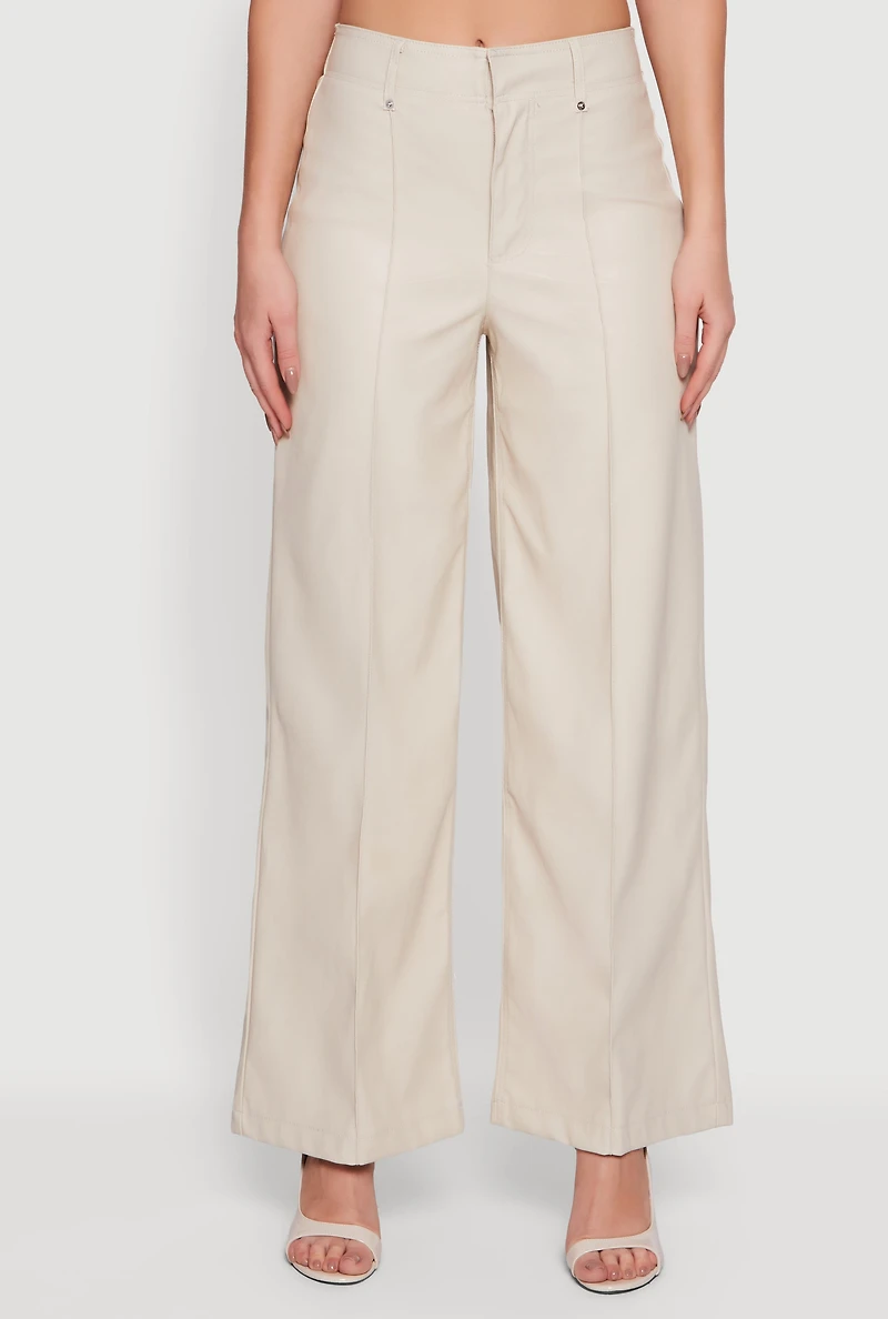 Faux Leather High Waisted Pintuck Dress Pants