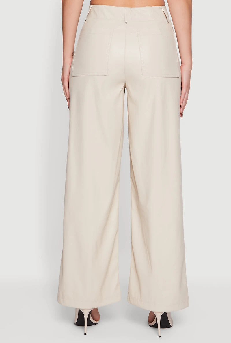 Faux Leather High Waisted Pintuck Dress Pants